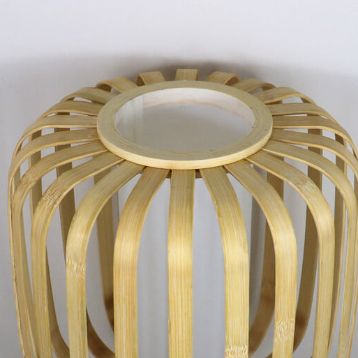 Traditional Farmhouse Bamboo Weaving Imitation Parchment Cylinder 1-Light Table Lamp For Bedroom