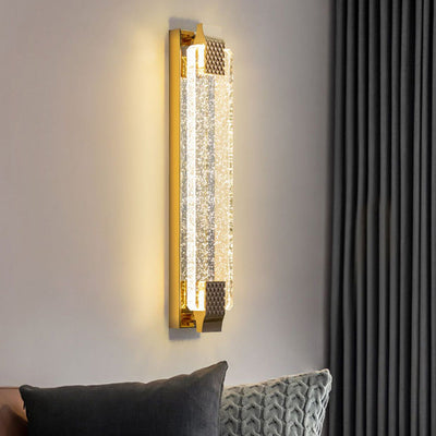 Contemporary Luxury Dazzling Rectangular Bubble Textured Crystal Shade Stainless Steel LED Wall Sconce Lamp For Living Room