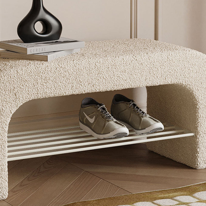 Modern Minimalist Long Rectangle Lambswool PU Leather Iron Storage Bench 1-Shelf For Entryways