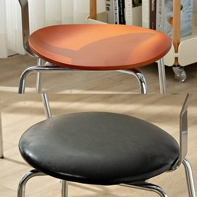 Contemporary Scandinavian Wood Oil Waxed Leather Round Cushion Dining Chair Backrest For Dining Room