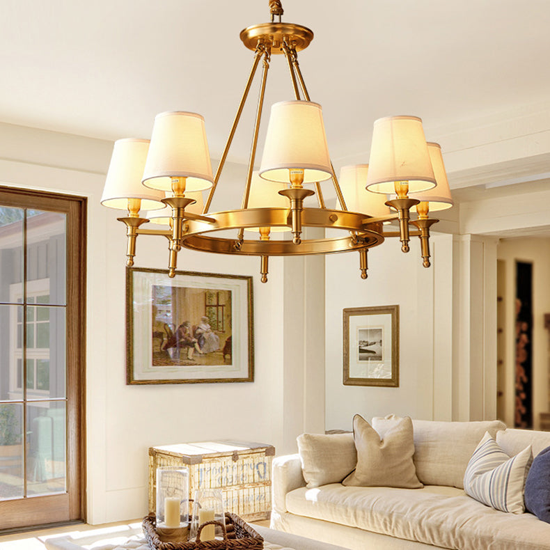 Modern Luxury Round Candelabra Copper Fabric 5/6/8/10 Light Chandelier For Living Room