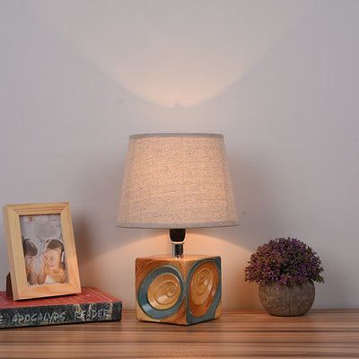 Contemporary Scandinavian Square Ceramic Base Fabric 1-Light Table Lamp For Bedroom