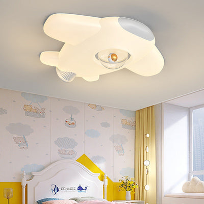 Contemporary Creative Iron PE Cartoon Airplane Design LED Kids Flush Mount Ceiling Light For Bedroom