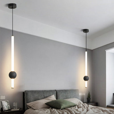 Modern Minimalist Long Cylinder Iron Acrylic LED Pendant Light For Bedroom