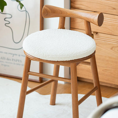 Tabouret de coiffeuse rond en bois et laine d'agneau de simplicité moderne avec dossier et repose-pieds pour chambre 