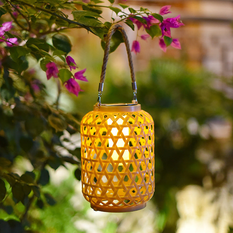 Contemporary Creative Solar Waterproof Lantern Weaving Plastic LED Portable Outdoor Light For Garden