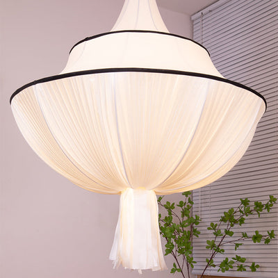 Modern Minimalist Cake Hardware Fabric 3-Light Chandelier For Living Room