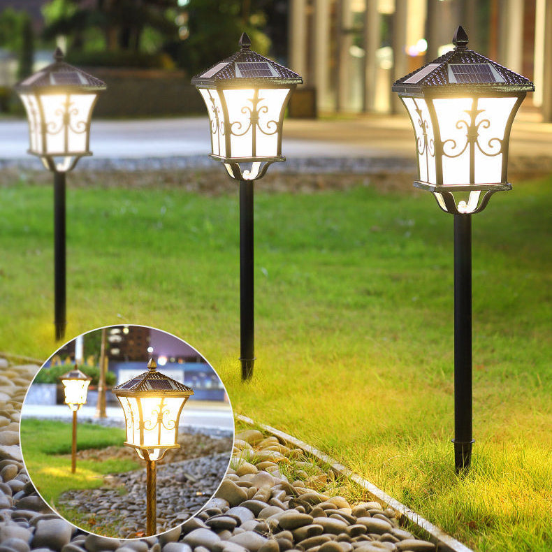 Traditional Chinese Solar Waterproof Aluminum Iron Glass Column LED Landscape Lighting Outdoor Light For Garden