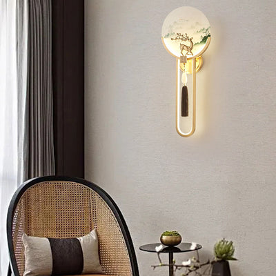 Traditional Chinese All-Copper Glass LED Wall Sconce Lamp For Living Room