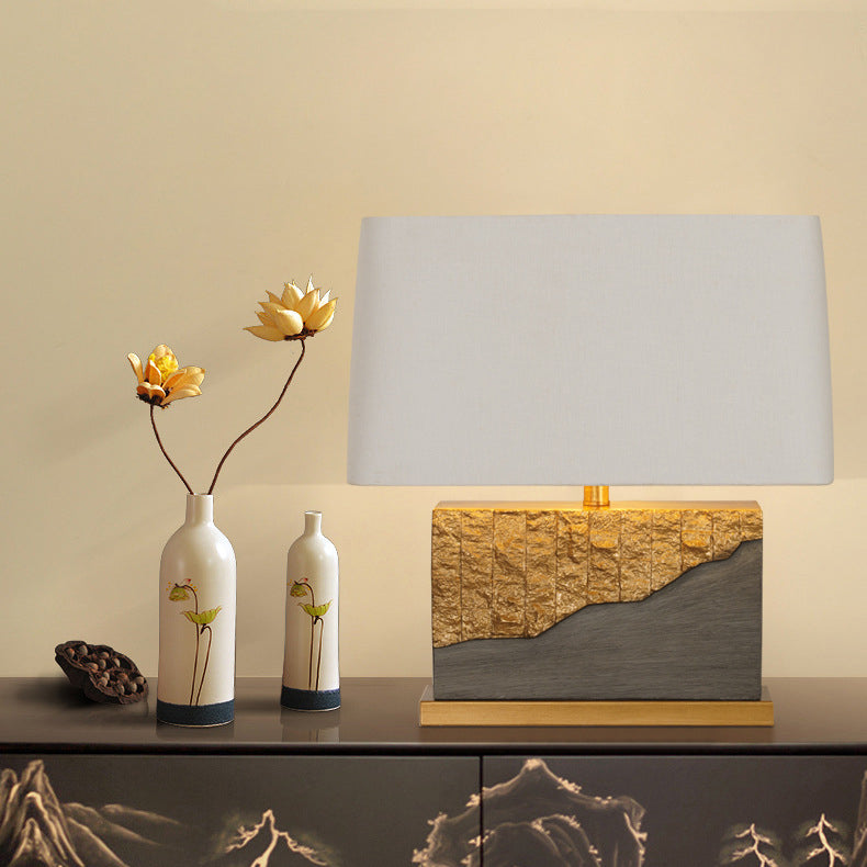 Contemporary Luxury Rectangular Trapezoidal Painted Fabric Cement Hardware 1-Light Table Lamp For Bedroom