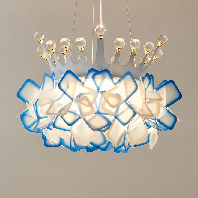 Contemporary Creative Hardware Crown Decor PVC Petal Shade LED Pendant Light For Living Room