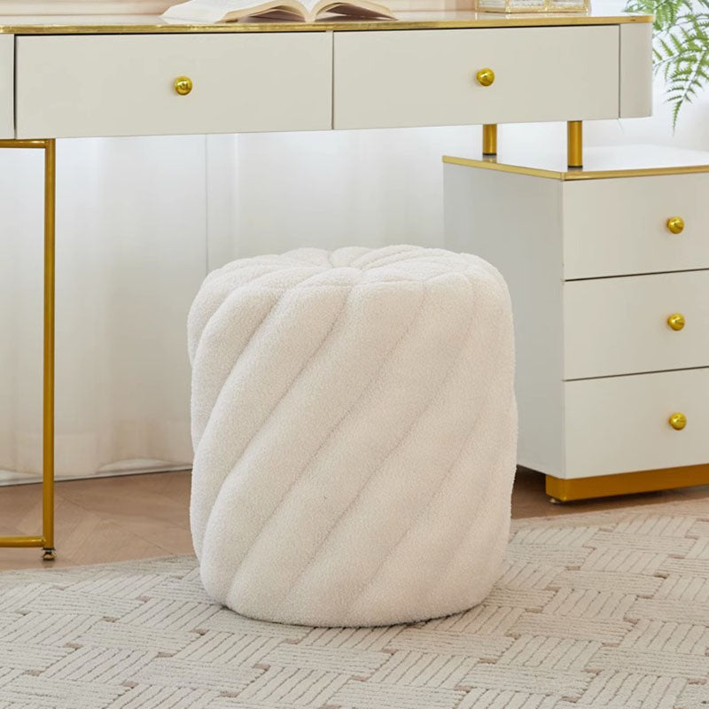 Contemporary Scandinavian Lambswool Round Vanity Stool For Bedroom