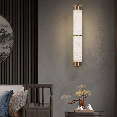 Modern Light Luxury Full Copper Marble Column LED Wall Sconce Lamp