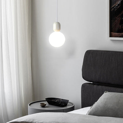 Modern Minimalist Round Ball Hardware Plastic 1-Light Pendant Light For Bedroom