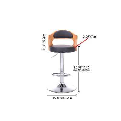 Contemporary Simplicity Round Faux Leather Upholstered Adjustable Height Swivel Bar Stool Low Back Footrest For Dining Room