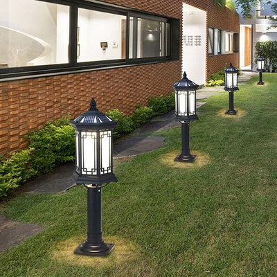 Traditional Chinese Waterproof Solar Aluminum Glass Cylinder LED Landscape Lighting Outdoor Light For Garden