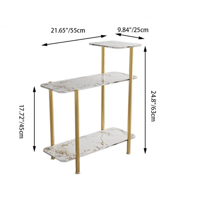 Contemporary Scandinavian Rectangle Rock Panel Steel Side Table 3-Tier For Living Room