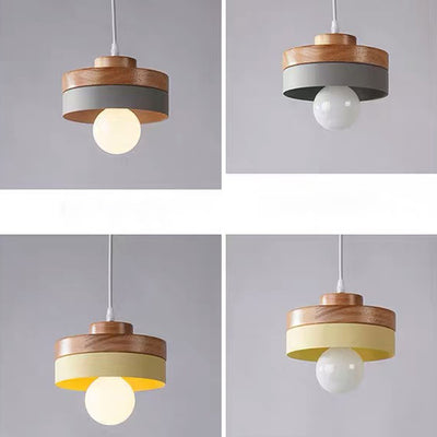 Modern Minimalist Macaron Square Iron Wood 1-Light Pendant Light For Living Room