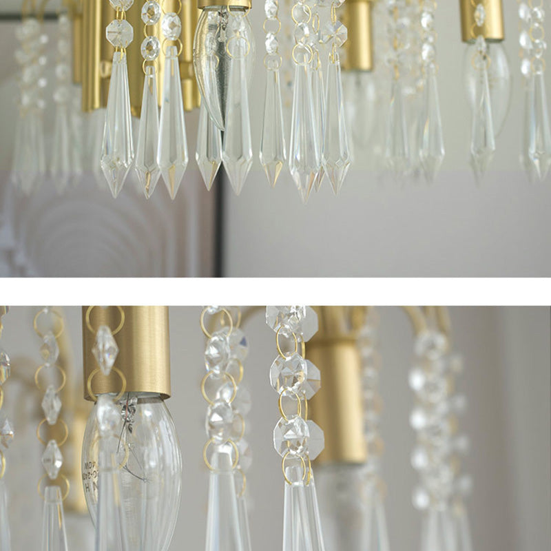 Traditional French Hanging Bead Chain Copper Crystal 3/6/8 Light Chandeliers For Livnig Room