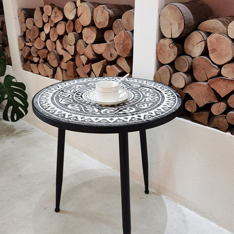 Contemporary Simplicity Pattern Wood Iron Round Coffee Table For Living Room