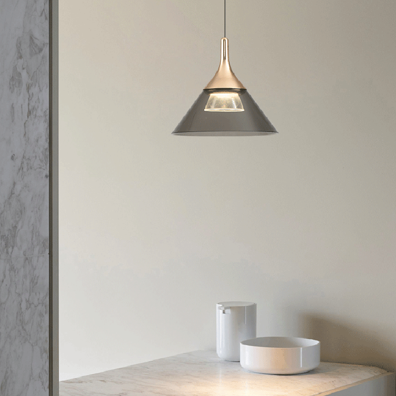 Contemporary Nordic Iron Aluminum Conical LED Liftable Pendant Light For Bedroom