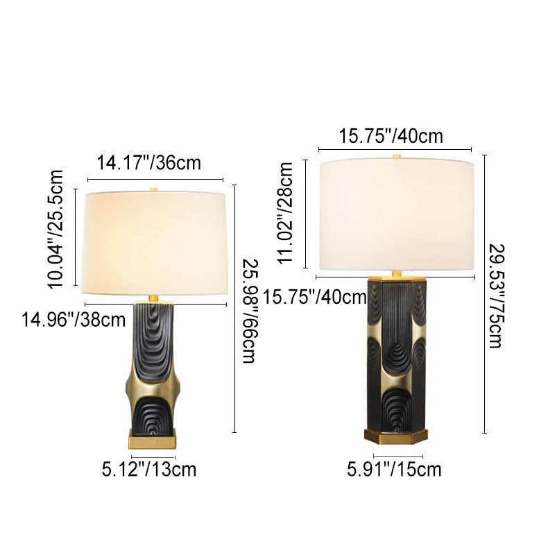 Modern Light Luxury Plated Ceramic Column Fabric 1-Light Table Lamp