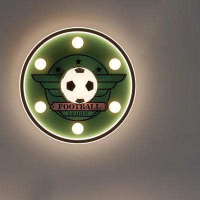 Contemporary Creative Kids Soccer Hardware ABS Acrylic LED Flush Mount Ceiling Light For Bedroom