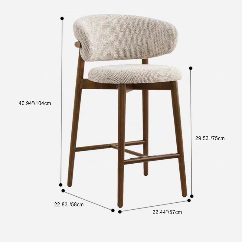 Contemporary Nordic Round Fabric Wood Bar Stool Backrest Footrest For Dining Room