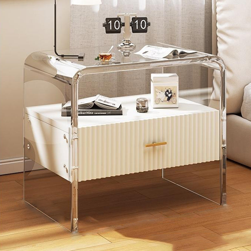 Modern Simplicity Rectangular Tabletop Acrylic Solid Wood Nightstand 1-Drawer For Bedroom