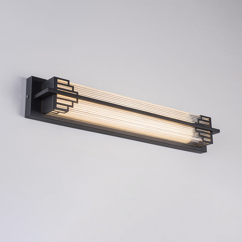 Traditional Chinese Waterproof Rectangular Stainless Steel Glass LED Wall Sconce Lamp For Outdoor Patio