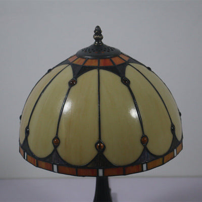 Lampe de table à 1 lumière en forme de dôme méditerranéen vintage en verre teinté Tiffany 