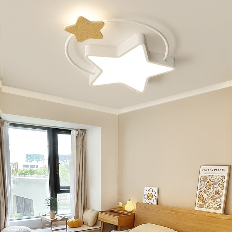 Contemporary Scandinavian Iron Pentagram Circle Ring Acrylic LED Flush Mount Ceiling Light For Living Room