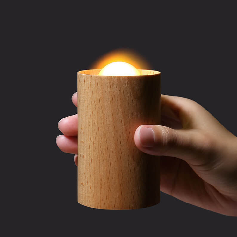 Modern Simple Wooden Cylindrical USB LED Table Lamp