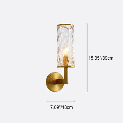 Modern Luxury Textured Glass Column Brass 1-Light Wall Sconce Lamp