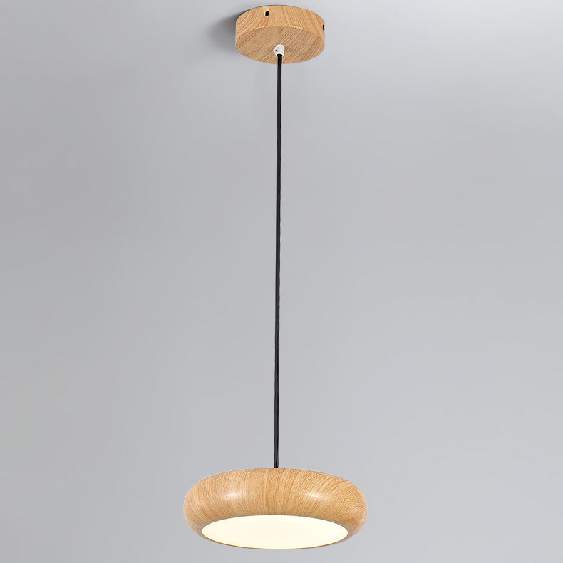 Modern Minimalist Round Iron Water Turned Wood Grain Acrylic LED Pendant Light For Living Room