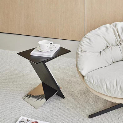 Modern Minimalist Rectangle Z-Shape Wood Metal End Table For Living Room