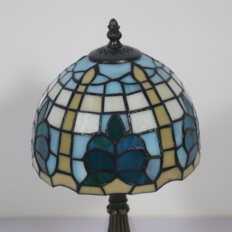 Mediterrane Vintage Tiffany Glasmalerei 1-flammige Tischlampe 