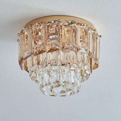 Modern Luxury Art Deco Round Crystal Gold 3-Light Flush Mount Ceiling Light For Hallway