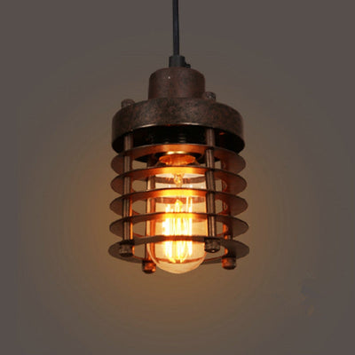 Contemporary Industrial Openwork Cylinder Iron 1-Light Pendant Light For Living Room