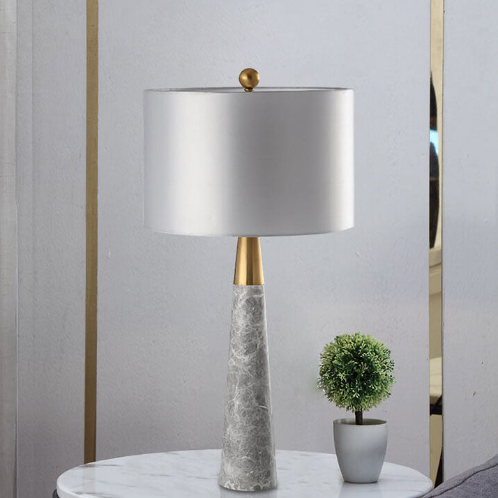 Modern Simple Fabric Lampshade Gray Marble Base 1-Light Table Lamp