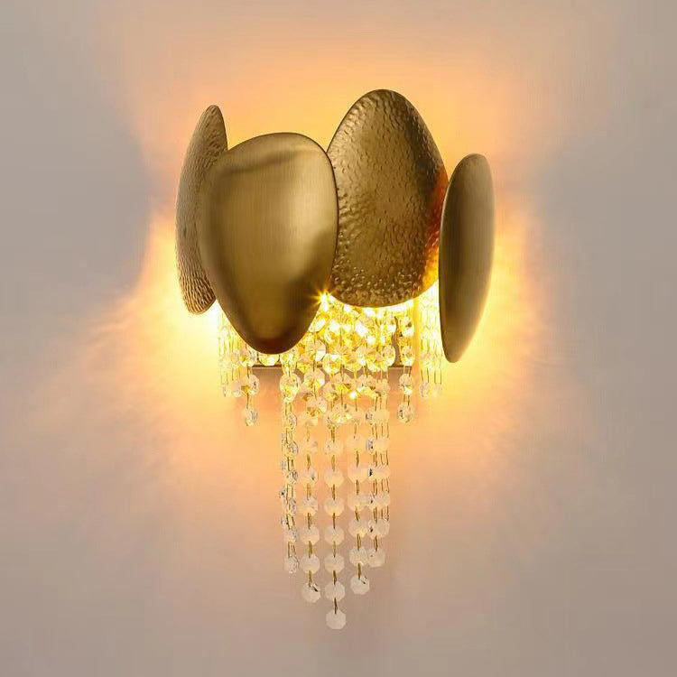 Modern Luxury Gold Stainless Steel Crystal Tassel 2-Light Wall Sconce Lamp For Living Room