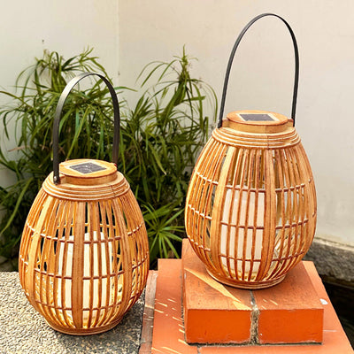 Modern Art Deco Solar Round Lantern Rattan LED Outdoor Landscape Light For Garden