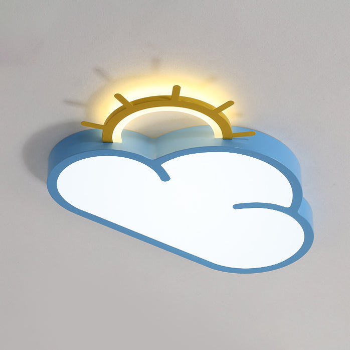 Contemporary Creative Cartoon Cloud Sun Acrylic Shade LED Kids Flush Mount Ceiling Light For Bedroom