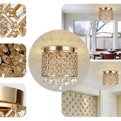 Modern Luxury Round Iron Crystal 2-Light Flush Mount Ceiling Light For Living Room