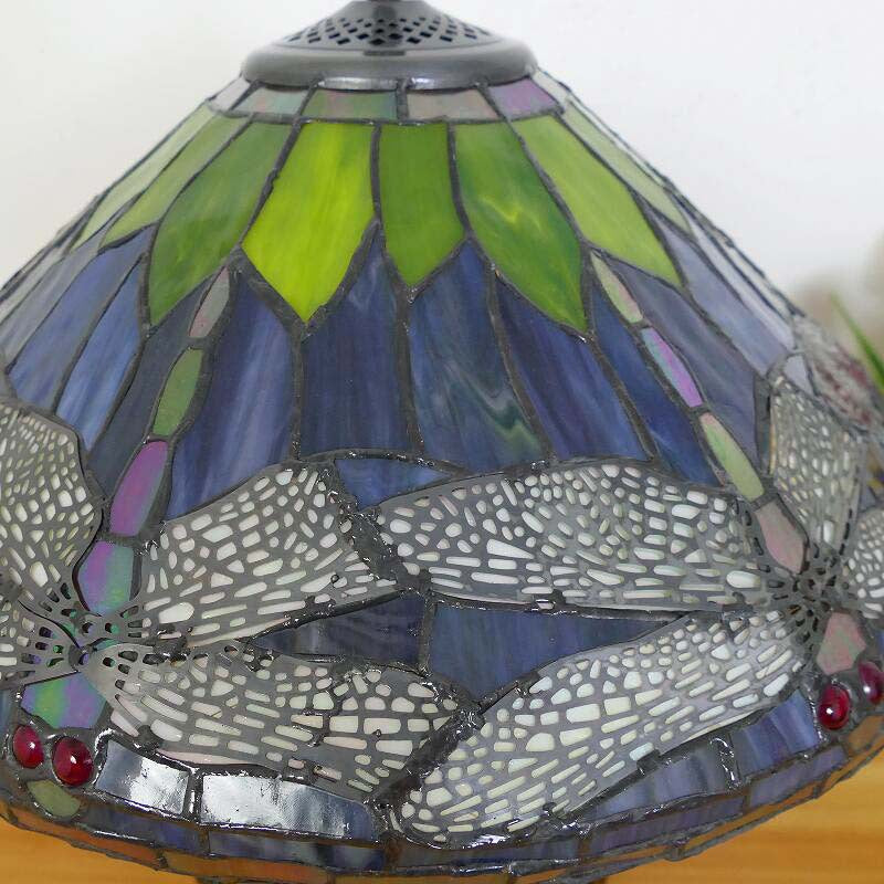 Traditional Tiffany Iron Glass Conic Dragonfly Water Lily 2/3 Light Table Lamp For Study