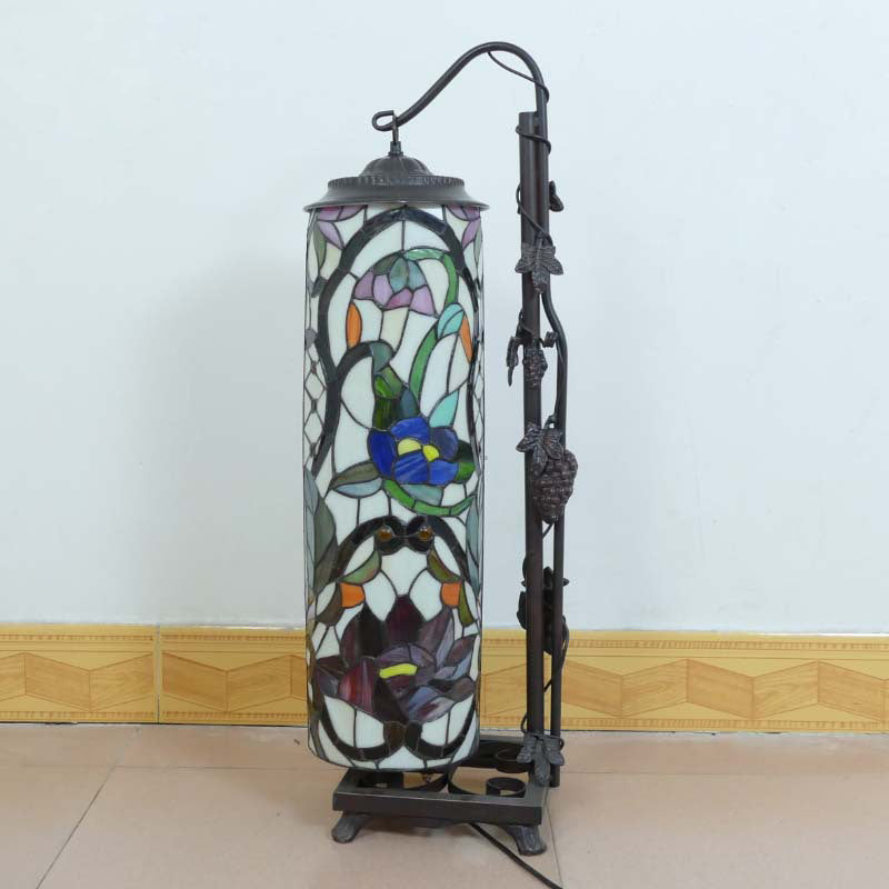 Traditional Tiffany Column Iron Glass 2-Light Standing Floor Lamp For Living Room