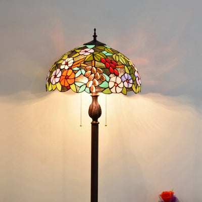 Traditional Tiffany Dome Iron Resin Glass 3-Light Standing Floor Lamp For Living Room