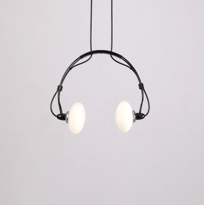 Contemporary Creative Headphone Iron Glass Shade 2-Light Chandelier For Living Room