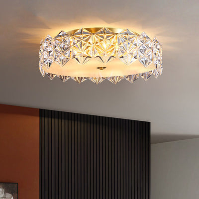 Modern Minimalist Round Full Copper Crystal 4/6 Light Flush Mount Ceiling Light For Living Room