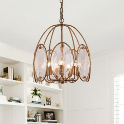 Traditional European Birdcage Dome Copper Glass 5/7 Light Chandelier For Bedroom